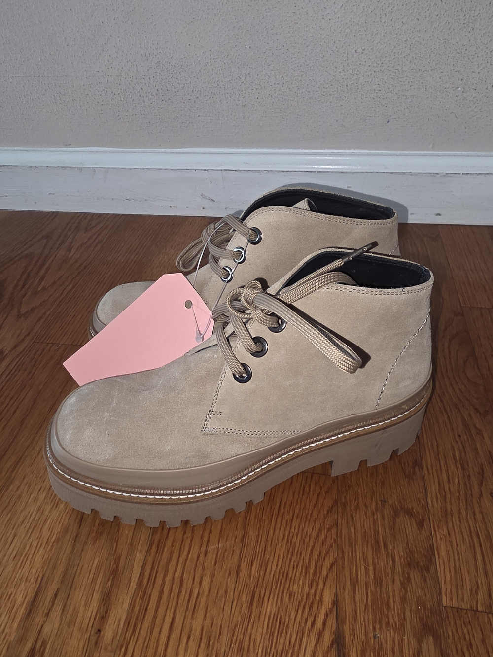 La CANADIENNE Tan Suede Lace-Up Lug Ankle Boots